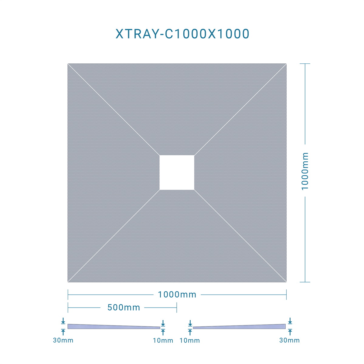 XTRAY-C1000X1000_15b0a2ee.png Shower Base Centre Drain 1000x1000x30mm - Image 1
