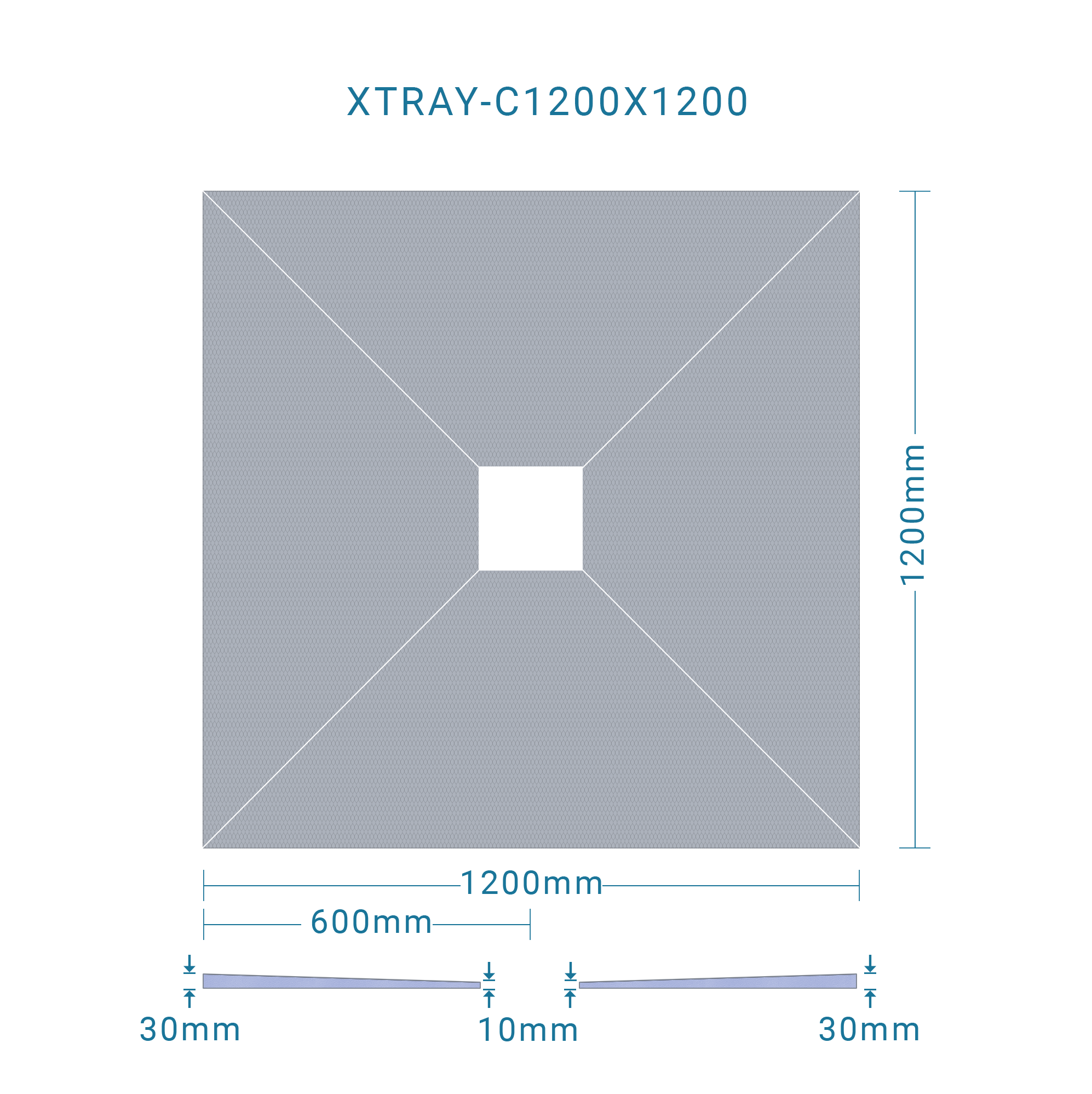 XTRAY-C1200X1200 Shower Base Centre Drain 1200x1200x30mm - Image 1