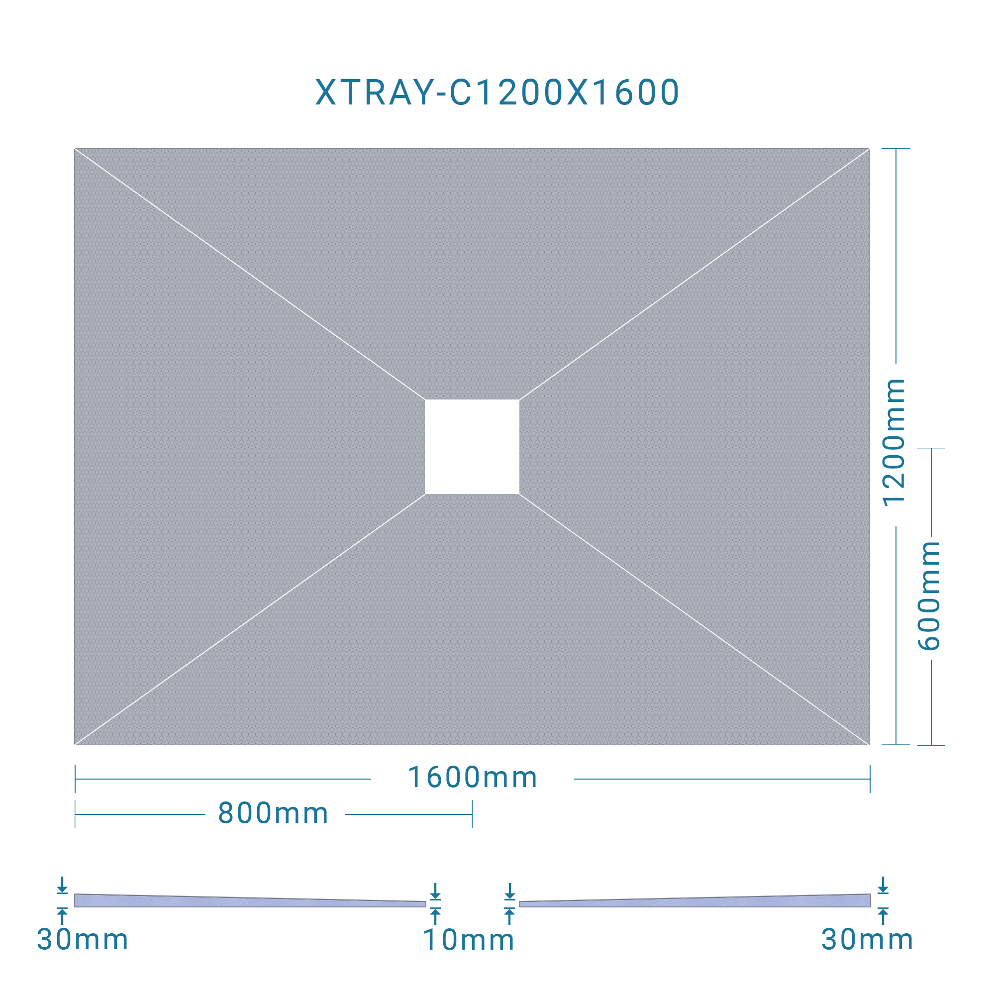 XTRAY-C1200X1600 Shower Base Centre Drain 1200x1600x30mm - Image 1